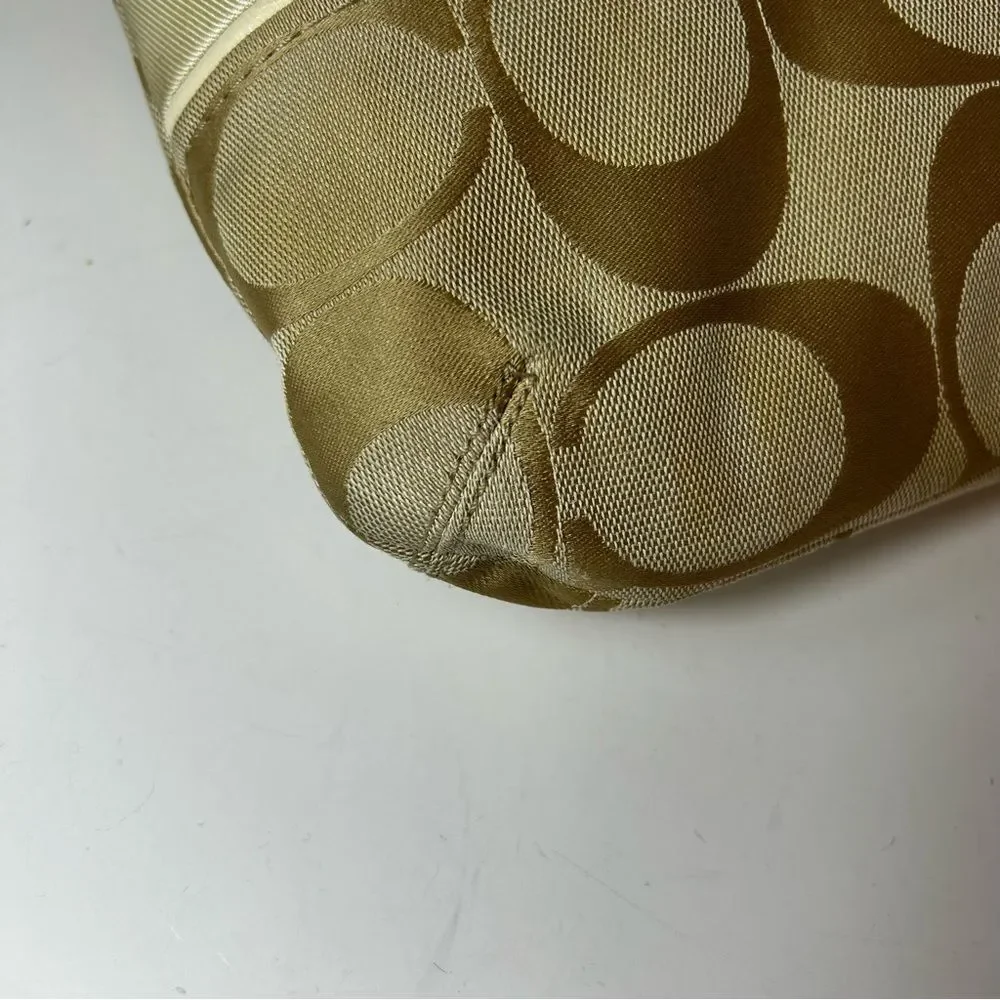 Coach F21905 Cream and Tan Signature Leather Detail Stripe Duffle Crossbody Bag